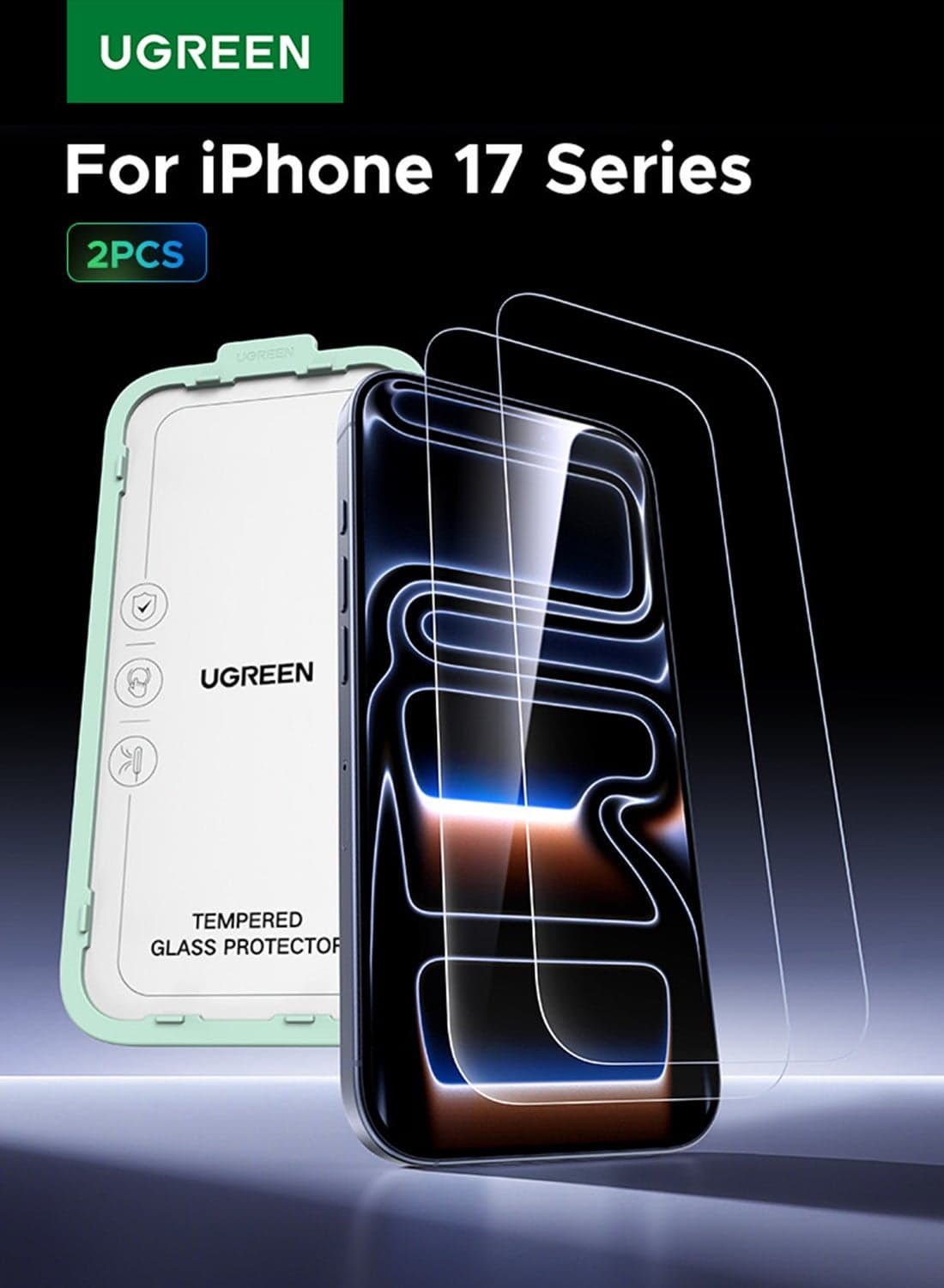 2-Pack for iPhone 17 Pro Max Screen Protector, 9H Hardness, Military-grade Shockproof, Ultra HD Clear Tempered-Glass with Easy Installation Tool, Anti-Fingerprint, Scratch Resistant, Case Friendly - Clear