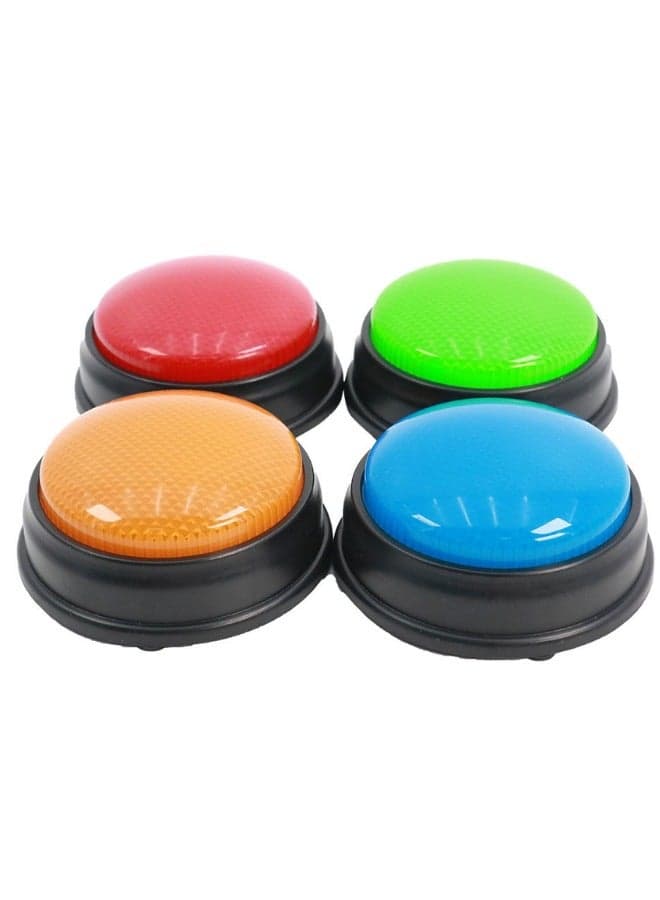 Game Buzzer Recordable Talking Button with LED | 4-Piece Quick Response Button with Lights and Sounds for Game Show, Classroom Quizzes and Family Game Night