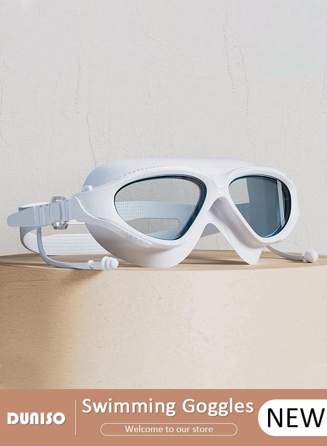 Swim Goggles for Adults, Lens & Wide-Vision Swimming Goggles with Silicone Anti Fog Anti UV Waterproof Clear Vision Easy Adjust for Men Women Adults Teens