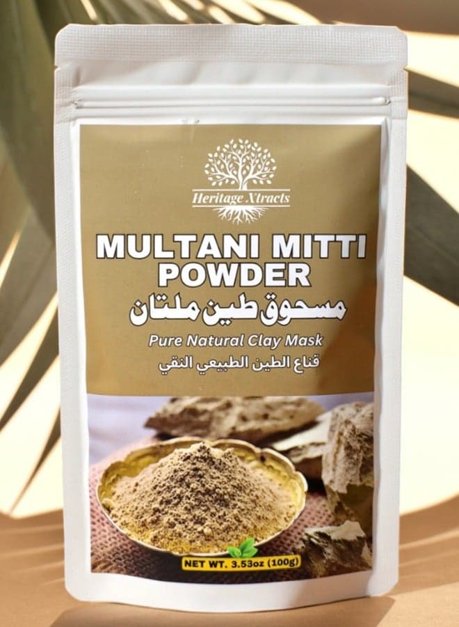 Multani Mitti Powder - 100% Natural Fuller’s Earth for Skin, Face & Hair Care, Detoxifies, Controls Oil, Treats Acne & Dandruff, Promotes Glowing Skin & Healthy Hair - 100g