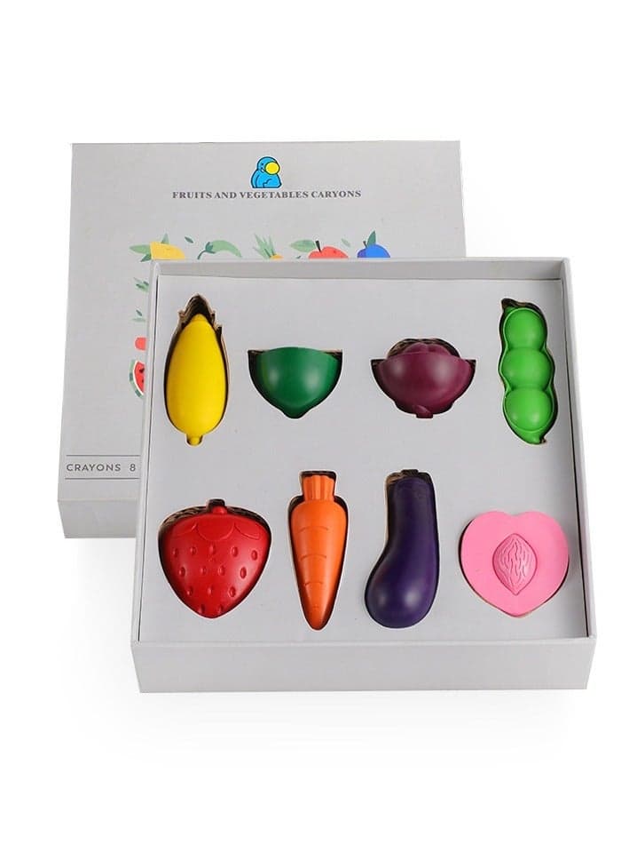 Novelty fruit and vegetable shaped children's crayons, 8-color coloring pens, safe, non-toxic, washable, suitable for children aged 1, 2, 3, 4, 5, 6 years old,Essential for returning to school