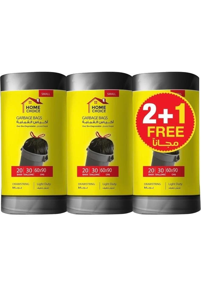 33 Gallons, Pack of 60-Pieces, Size 60*90 cm (20 Trash Bags X 3 Rolls), Bio-degradable Garbage Bags Rolls, Bin Liners
