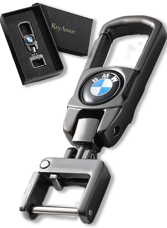 Luxury Metal BMW Keychain in Gunmetal Colour Stylish Car Key Holder with Strong Lock Simple Design and Durable Build Comes with a Premium Gift Box making it a stylish and useful gift