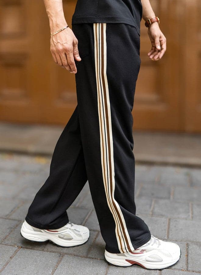Maniac Men Cotton Mid Rise Track Pants with Side Stripes