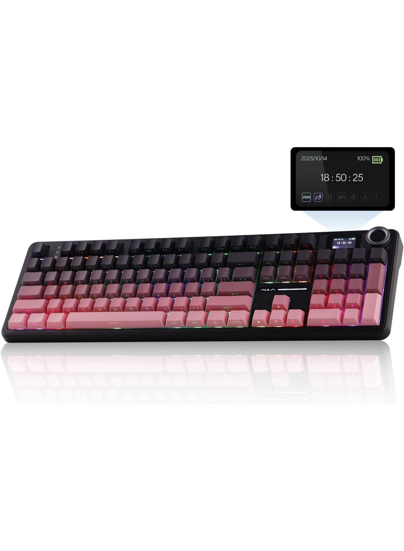 F108 PRO - Wireless Mechanical Keyboard with Screen & Knob, Full Size Keyboard with 8000mAh Battery, Pre-lubed Graywood axle V3 Switches, Side Printed PBT Keycaps, RGB Backlit Hot Swappable Custom Gaming Keyboards