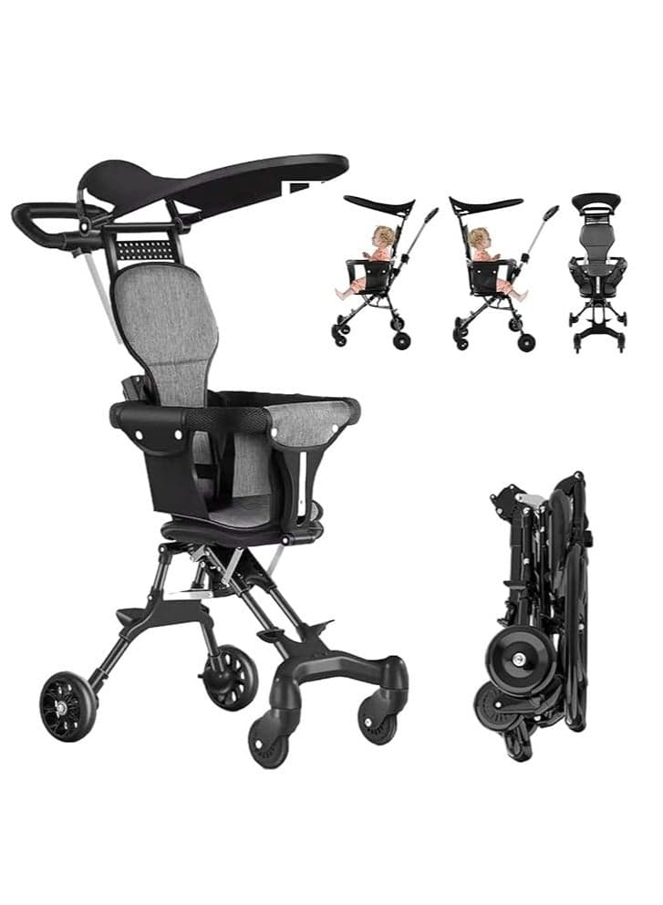  Baby Stroller for Babies and Toddlers Foldable Baby Stroller with Adjustable Handles and Awning Stroller Pushchair for Airplane, Shopping, Walking, Travel