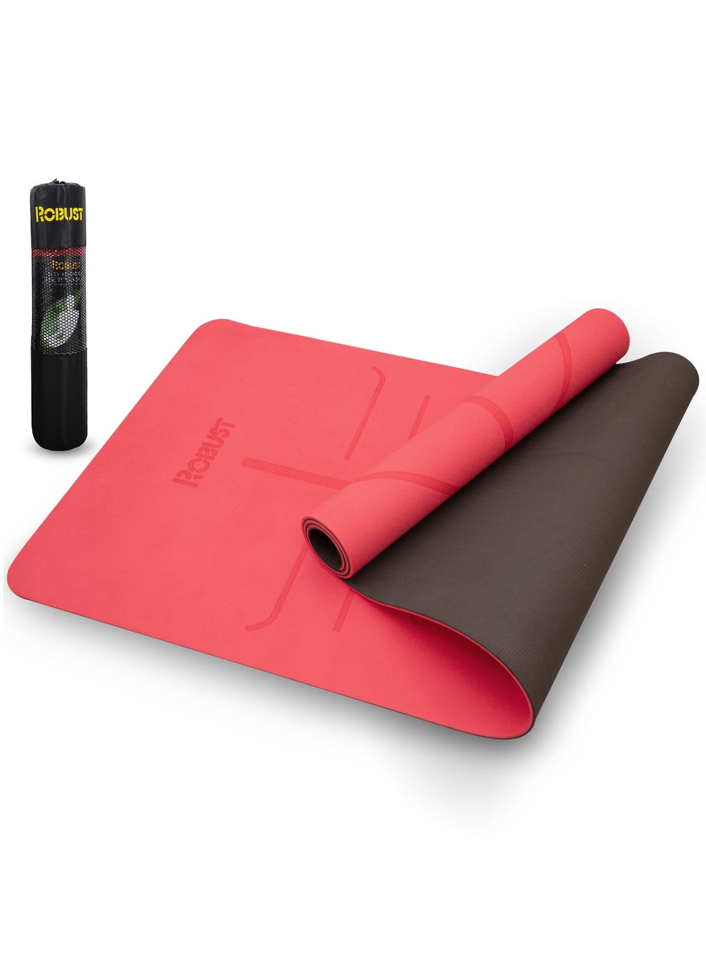Tpe Yoga Mat, Pilates Double Layer Anti-Slip Eco-Friendly Texture Surface (Size 183Cmx 61Cm) Sgs Certified Position Liens & Hanging Band, Home/Gym Workout Sports Exercise Sports Mattress-Red