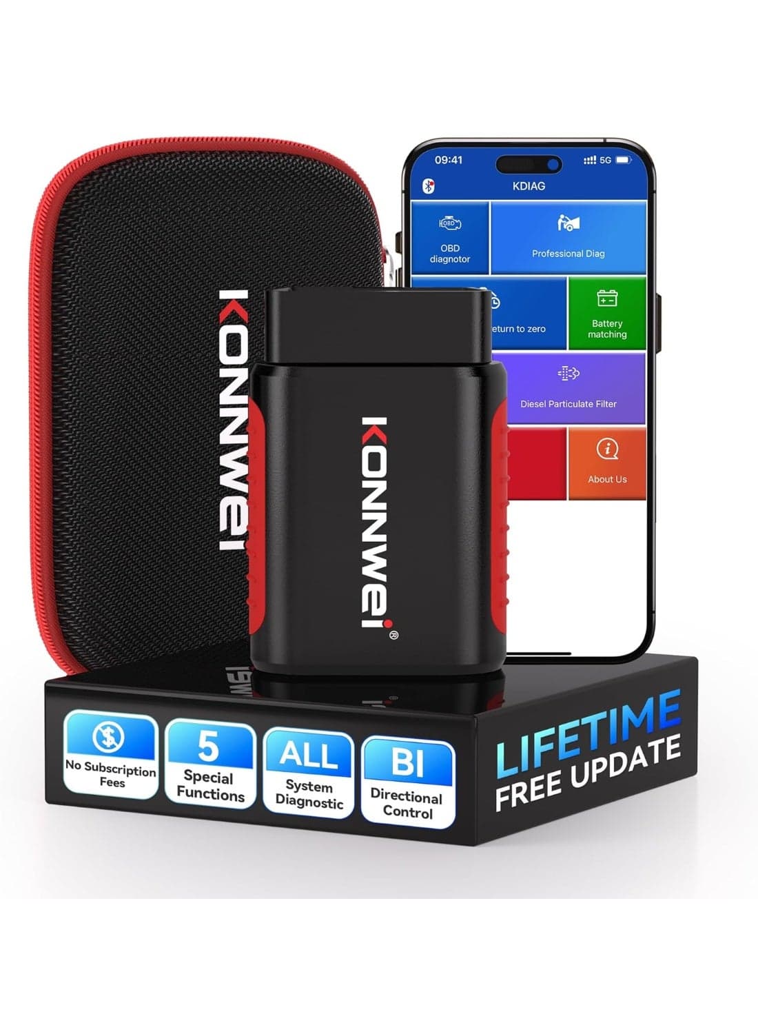 KDIAG OBD2 Scanner Bluetooth - Full System Car Diagnostic Tool for Engine, Transmission, ABS, TPMS, AC, Steering, Battery, Others, w/Bi-Directional Control, Oil/EPB/DPF/BMS Reset for 40+ Vehicles, Lifetime iOS Android App, AutoVIN & Case