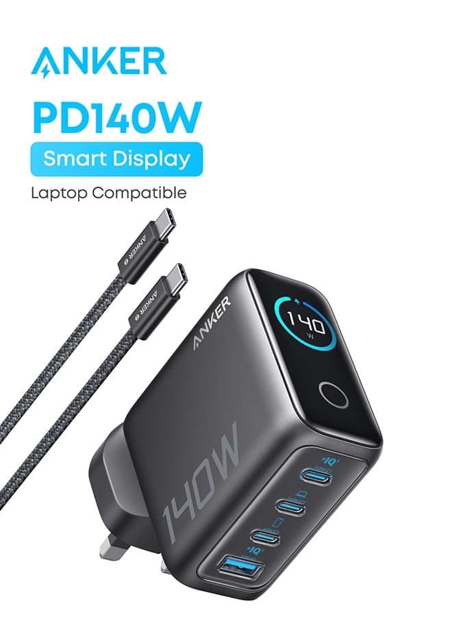 140W USB C Charger, Laptop Charger, 4-Port Multi-Device Fast Charging, Advanced GaN Power Adapter, Intuitive Touch Controls, Compatible with MacBook, iPhone 17 Series, Samsung, Pixel, and More