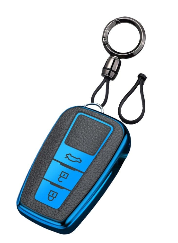 OUYoo for Toyota Key Fob Cover with Toyota Keychain, Car Key Fob Case Compatible with Toyota 2018-2023 Camry RAV4 Highlander Avalon C-HR Prius Corolla GT86,With keychain (Blue)