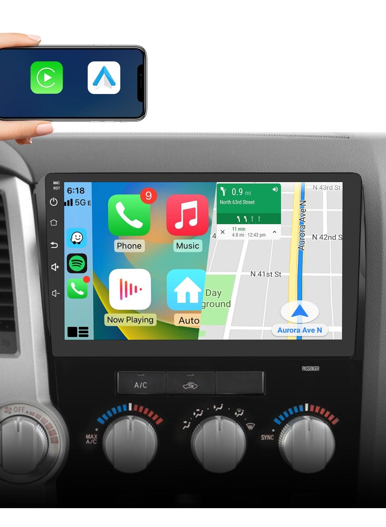 Car Stereo Android 12 for Toyota Tundra 2007-2013 Sequoia 2008-2018, Touch Screen Car Radio Wireless Carplay WiFi Mirror Link Steering Wheel Control