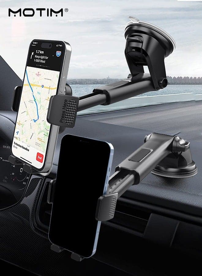 Car Phone Holder for Dashboard Windshield, Adjustable Rotatable Car Phone Mount, Anti Shake Strong Suction Car Mobile Holder Compatible with iPhone 16/15/14 Series Galaxy S25/S24/S23, Xiaomi, and Other Phones