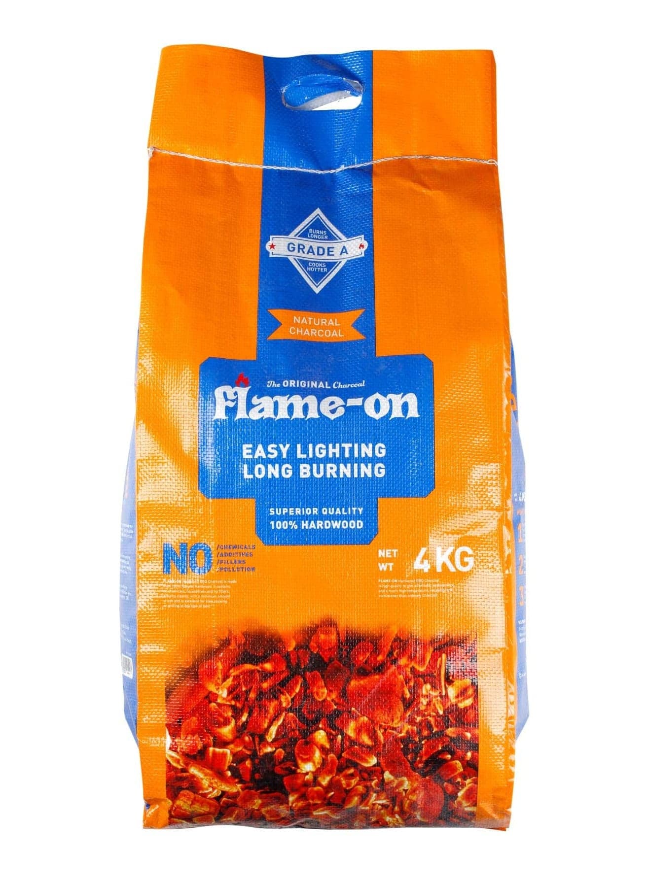 Flame-on Superior Quality Grade A Natural Hardwood Barbeque BBQ Charcoal 4 Kg
