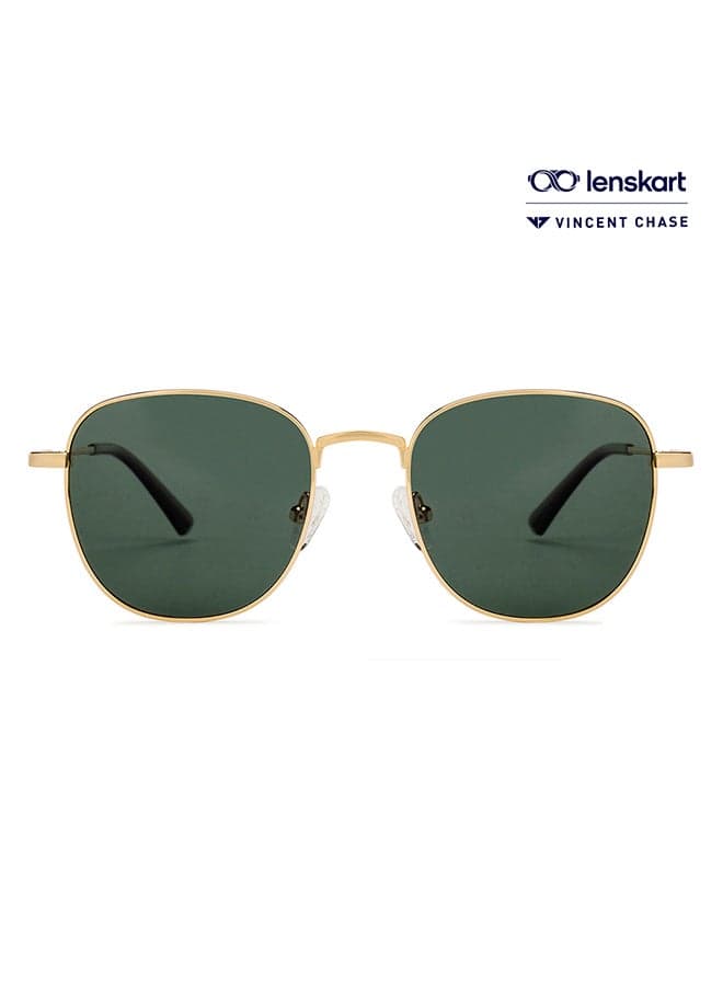 Unisex Vintage Full Rim Round Frame Polarized & UV Protected Sunglasses VC S13119 - 51mm - Gold