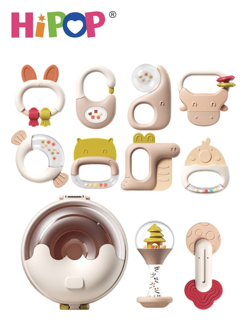 Baby Rattle Toy 10 Pcs,Infant Teething Toys,Grab And Spin Rattles Sensory Toy Set,Food Grade Silicone Material,Newborn Toys Gift,Early Educational Toy Set