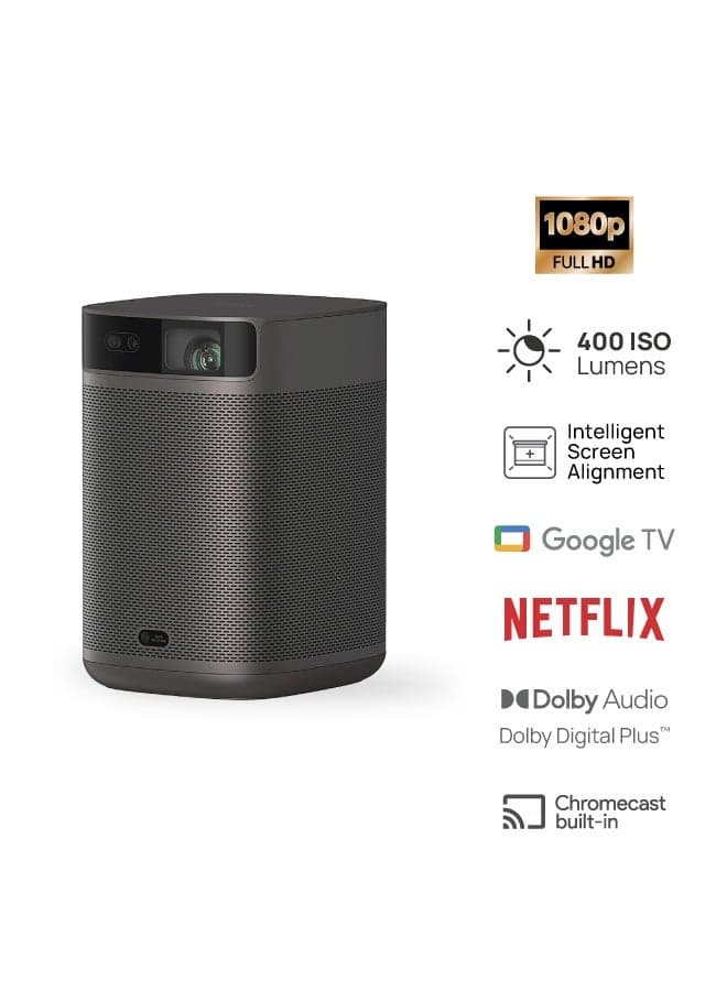 MoGo 2 Pro (New) 1080P Full HD Portable Projector, Google TV with Licensed Netflix, with WiFi and Bluetooth, 400 ISO Lumens, 2X8W Speakers, Supports 4K, Auto Focus, Object Avoidance, Screen Adaption