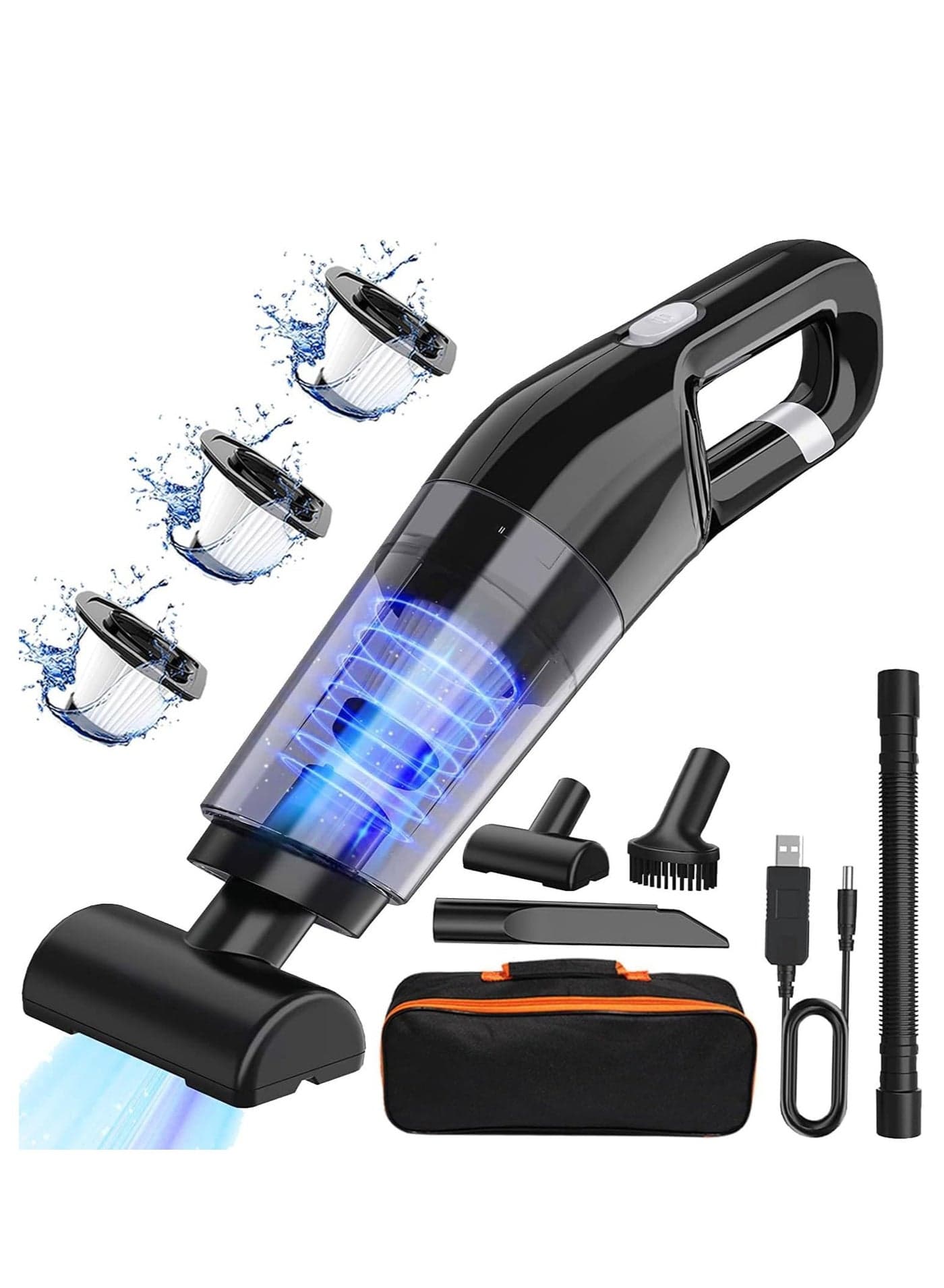 Vacuum Cleaner Small, Cordless Vacuum Cleaner Wet and Dry with 3 Filters and 3 Different Nozzle for Car and Home, 120W