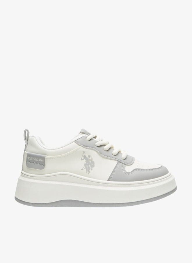 Women's White and Grey Sneakers - Bold Rugged Style Shoes with Durable Sole for Outdoor Wear