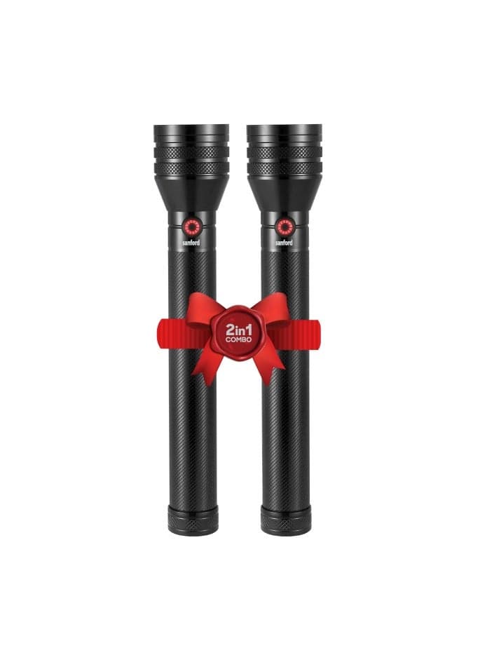 Pack of 2 Rechargeable LED Searchlight Combo, 20W LASER LED, 6000mAh Li-ion , 400 Lumens, 2500 Meters Range, 5 Lighting Modes, 4.5 Hours Working Time, Tactical Camping Light, Aluminum Body Flashlight