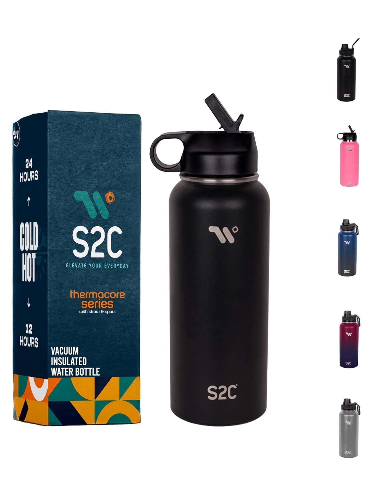 Stainless Steel Water Bottle 1L,32oz Double Wall Vacuum Insulated Water Bottle, BPA Free Water Bottle for Kids School with Straw lid- Thermos Water Flask for Hot Water, Water Bottle