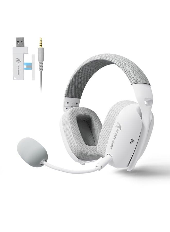 L80PRO Wireless Gaming Headset,Triple- Mode-2.4Ghz/Bluetooth/Wired Gaming Headphone with Mic,Lightseed Tech- Built-in&Detachable Dual Microphone,Lightweight Headphone for PC Mac Switch Win-White
