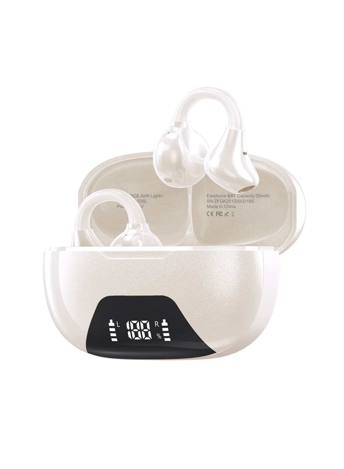 ZIPFORCE Open Ear Clip Wireless Earbuds - Bluetooth 6.0, 2-Mics Clear Call,Touch Control, IPX4 Waterproof TWS, Lightweight Comfort Clip Design OWS Bluetooth Earphones with Battery Display for Sports & Fitness, Beige