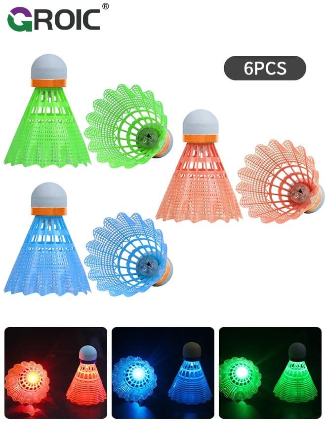 LED Badminton Shuttlecocks Dark Night Glow Birdies Lighting for Outdoor & Indoor Sports Activities, LED Nylon Shuttlecocks for Night (Nylon 6 pcs)