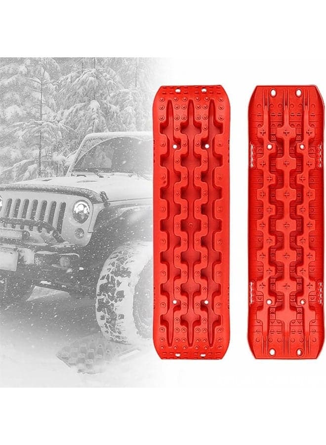 Off Road Traction Boards, 2 Pcs Short Recovery Track Traction Mats for 4WD Mud, Sand, Snow Ramps-Red Tire Traction Tool,ATV UTV Car Traction Pads