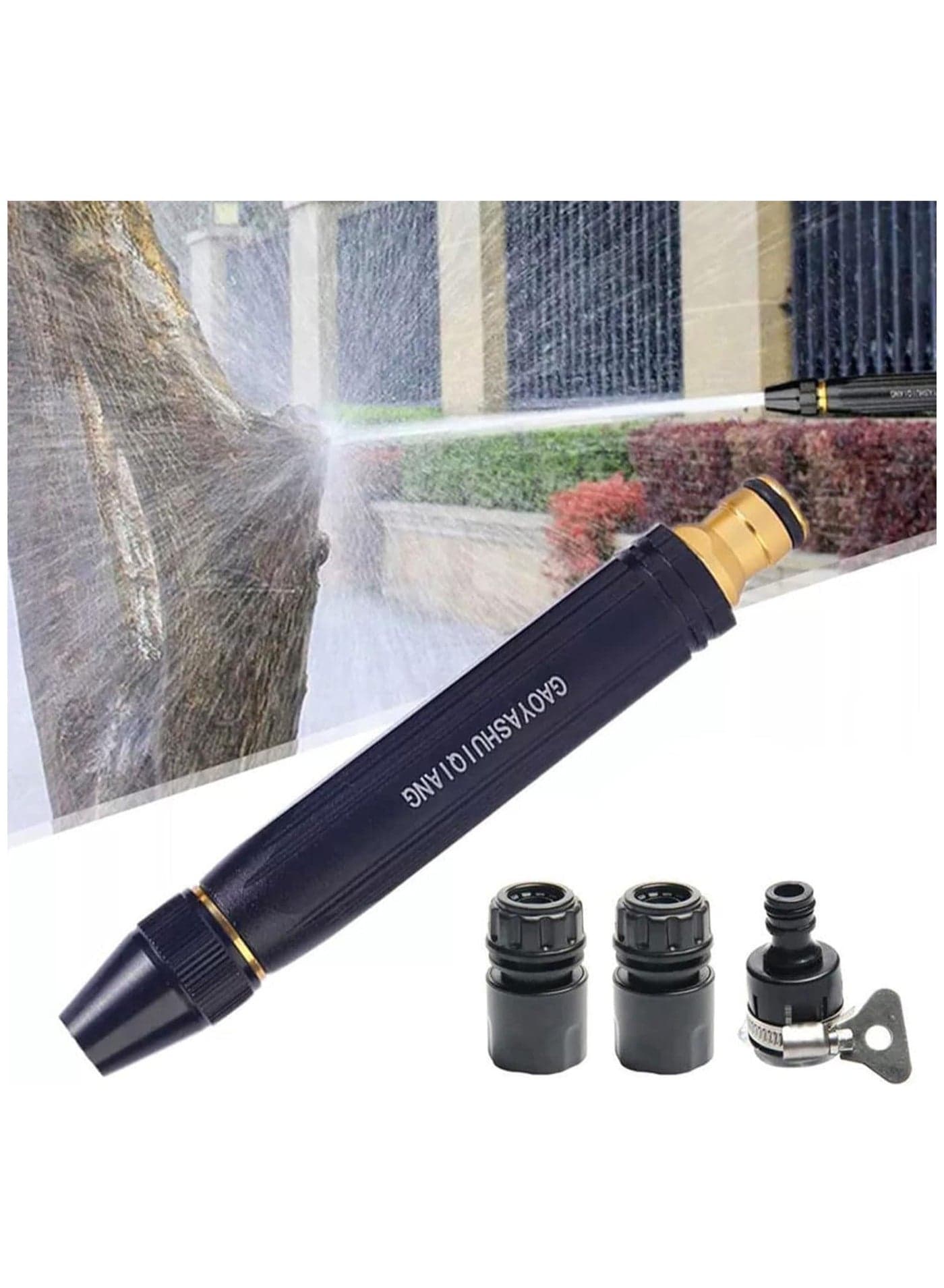 Car Washing High Pressure Water Gun Nozzle, Garden Hose Nozzle Spray, Metal Sprinkler, Adjustable Garden Sprinkler for Car, Pet Washing, Watering, black