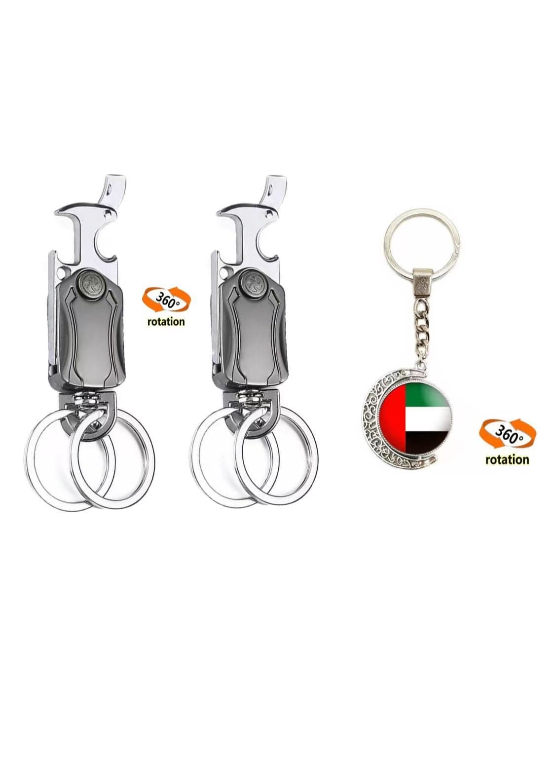 OUYoo 2piece pack,key chain,keychain clip,Universal Key Fob Keychain Holder for Men and Women,360 Degree Rotatable,Bottle Opener,Carabiner Car Key Chains,Additional United Arab Emirates Flag Keychain.