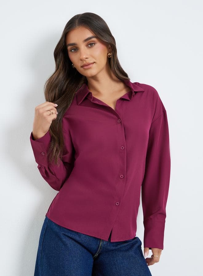 Women Burgundy Button-Down Shirt