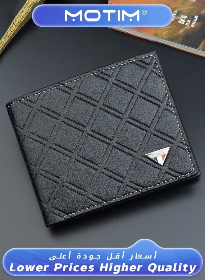 Men's Black Leather Wallet Men's Slim One Size Trifold Wallet with ID Window