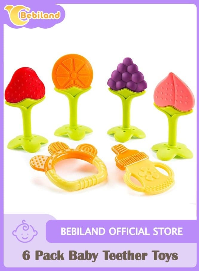 6 Pack Baby Teether Toys, Newborn Infant Baby Teethers Freezer Safe Silicone Baby Teether Toys, Teething Toys for Babies 0-6 Months