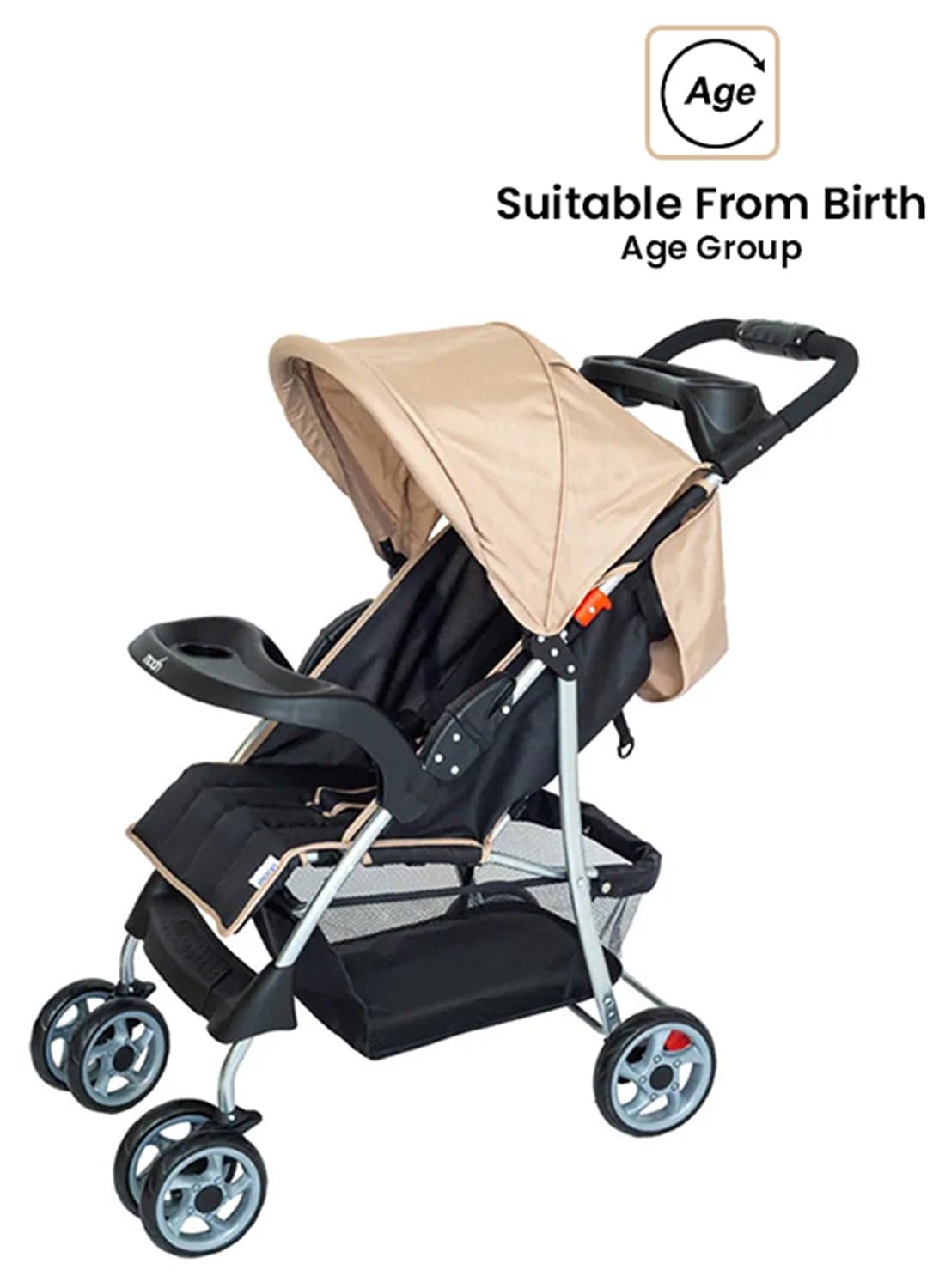 Trek Baby Stroller – Foldable Stroller with Safety Lock, Dual Tray, Multi-Position Recline, Adjustable Leg Rest, for Newborn to Toddler (0m+ to 15kg) – Beige