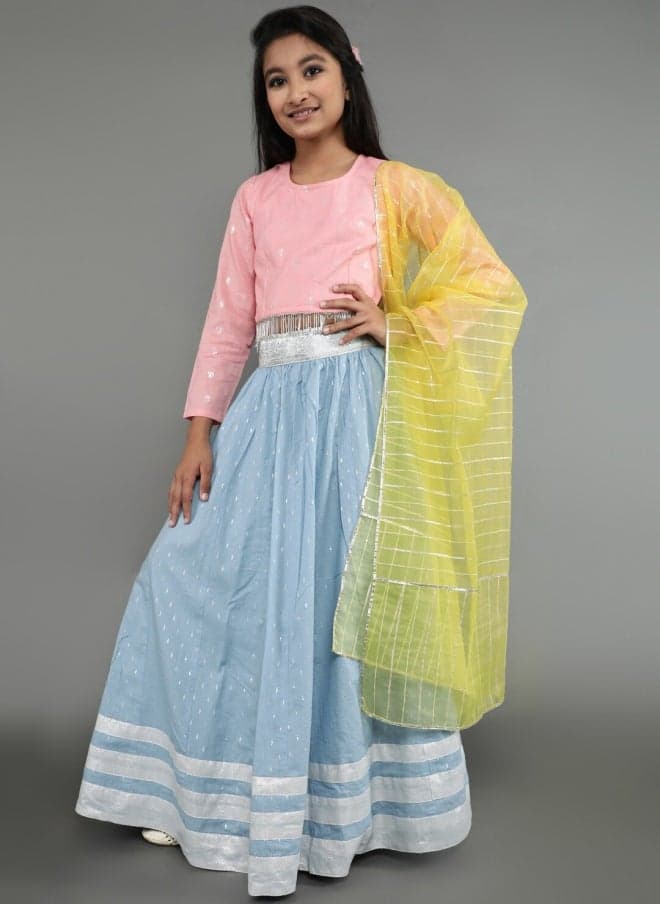 Turquoise Blue Lehenga Choli Set For Girls