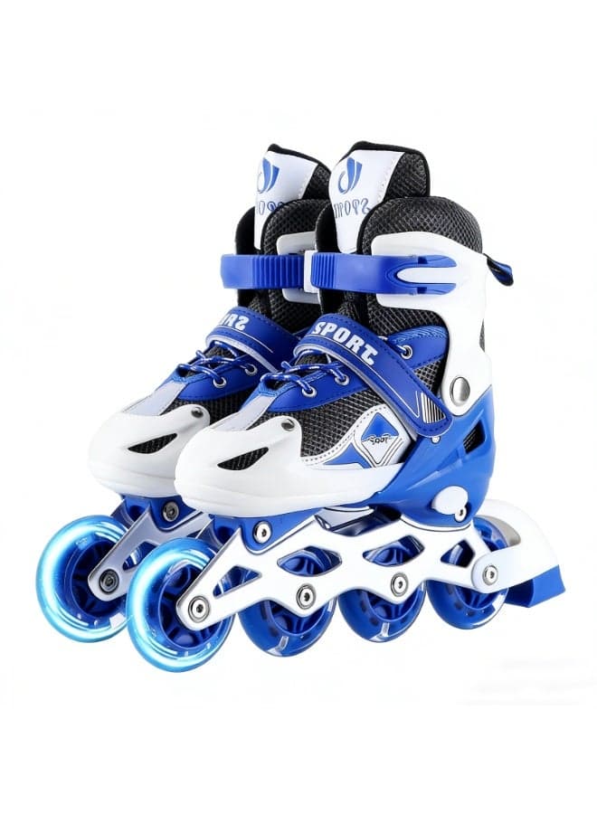 Adjustable Inline Skates for Boys Girls Ages 4-12 with Single Light Up Wheels, Roller Skates Blades for Youth Kids Indoor & Outdoor Beginners - Blue - M (EUR33-37)