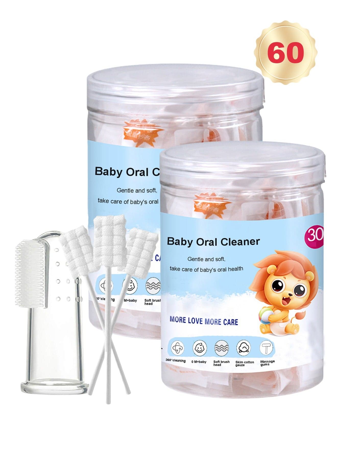 Baby Oral Cleaner Set Disposable Baby Cleaners 60 Count Infant Tongue Cleaner Dental Care Newborn Mouth Gum Oral Cleanser Silicone Finger Toothbrush For Baby