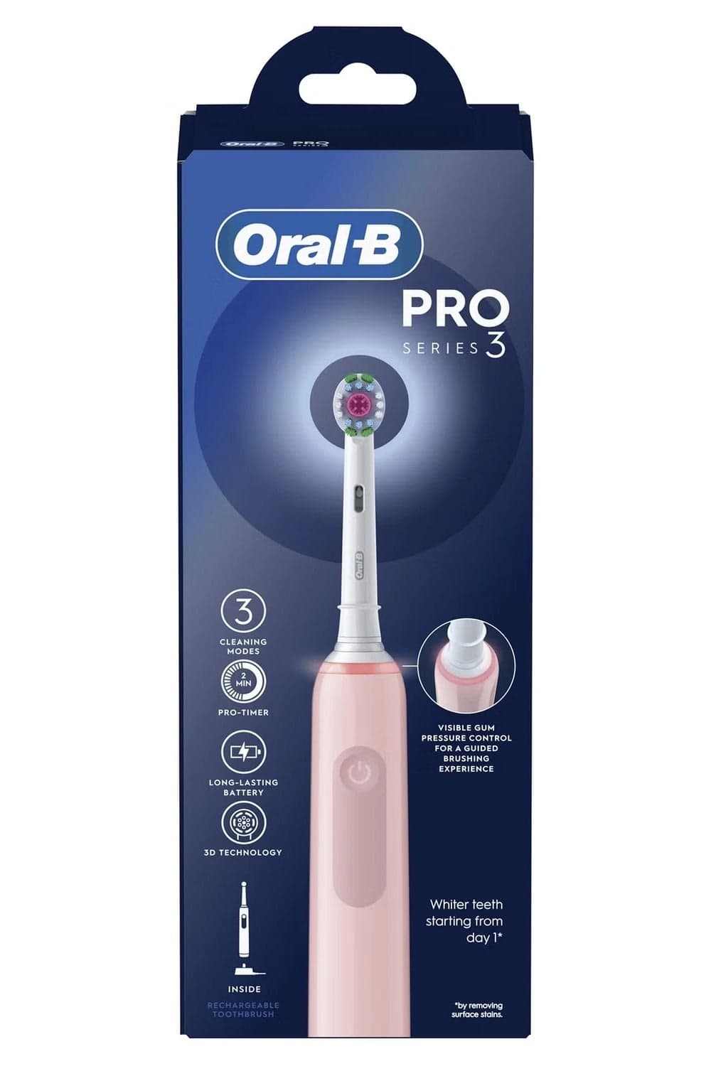 Oral-B Pro 3 Electric Toothbrush with Smart Pressure Sensor, 3D White Toothbrush Head, 3000 Pink
