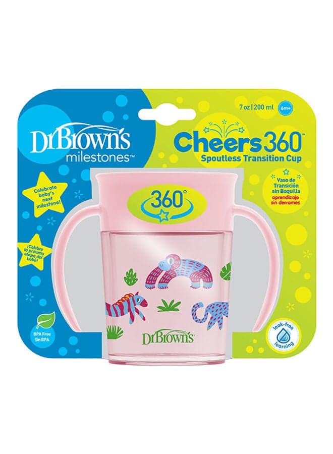 Smooth Wall Cheers 360 Cup With Handles, Anti-Colic 7 Oz/200 Ml, Pink Deco (6M+), 1-Pack