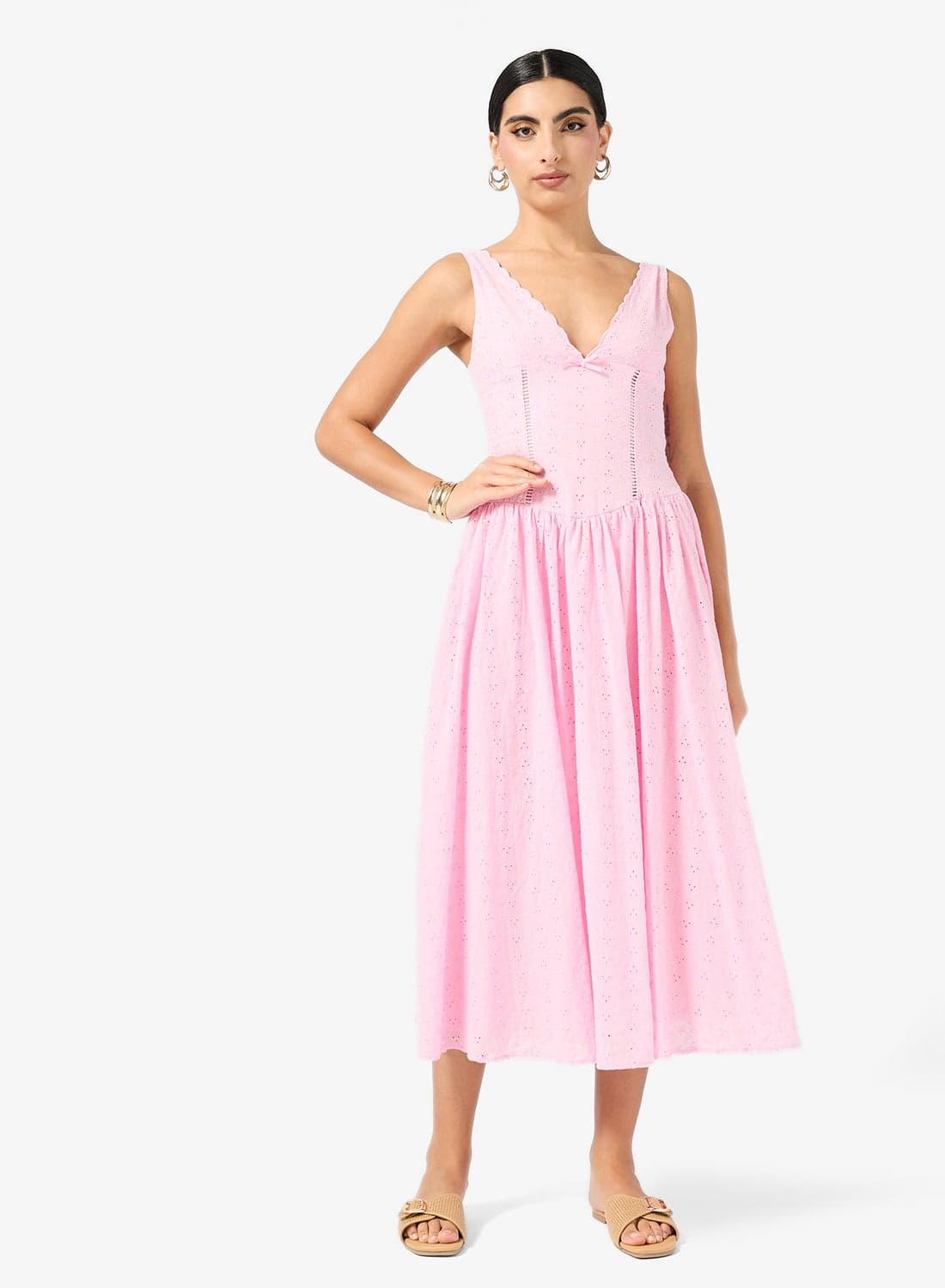 Shiffli Dress With Corset Waist