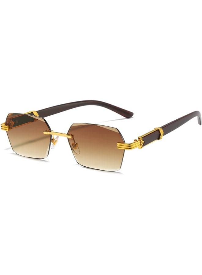 Retro Rimless Vintage Sunglasses – UV400 Protection Unisex Square Tinted Glasses for Men & Women