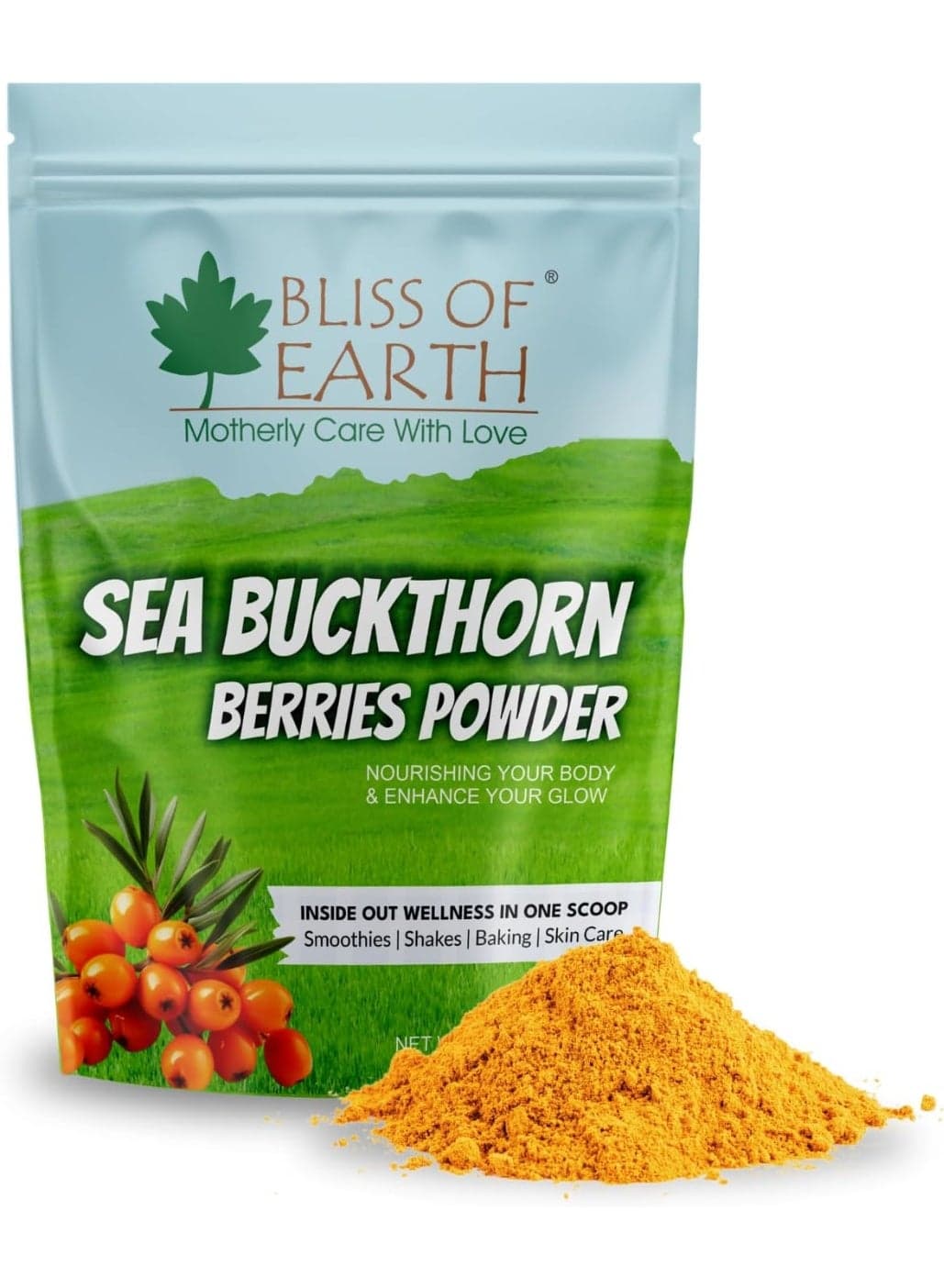 Bliss of Earth Sea Buckthorn Powder 100g, 100% Pure & Natural Sea Buckthorn Berry Powder, Rich in Omega 7, Antioxidants & Vitamin C, Supports Skin Glow, Immunity & Energy