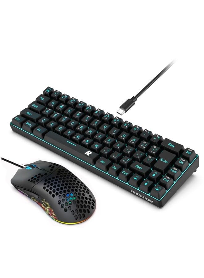 Arabic English 60% Wired Gaming Keyboard Mouse Combo,RGB Gaming Mice Ergonomic Ultralight 8000DPI Optical Sensor,68 Keys RGB Backlit Gaming Keyboard,Ultra-Compact Mini Waterproof Keyboard for PC Computer Gamer.