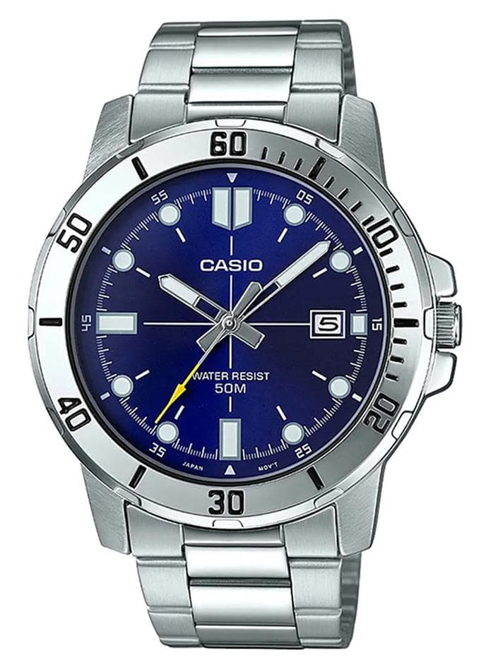 Men Enticer Water Resistant Stainless Steel Analog Watch MTP-VD01D-2EVUDF - 45 mm - Silver