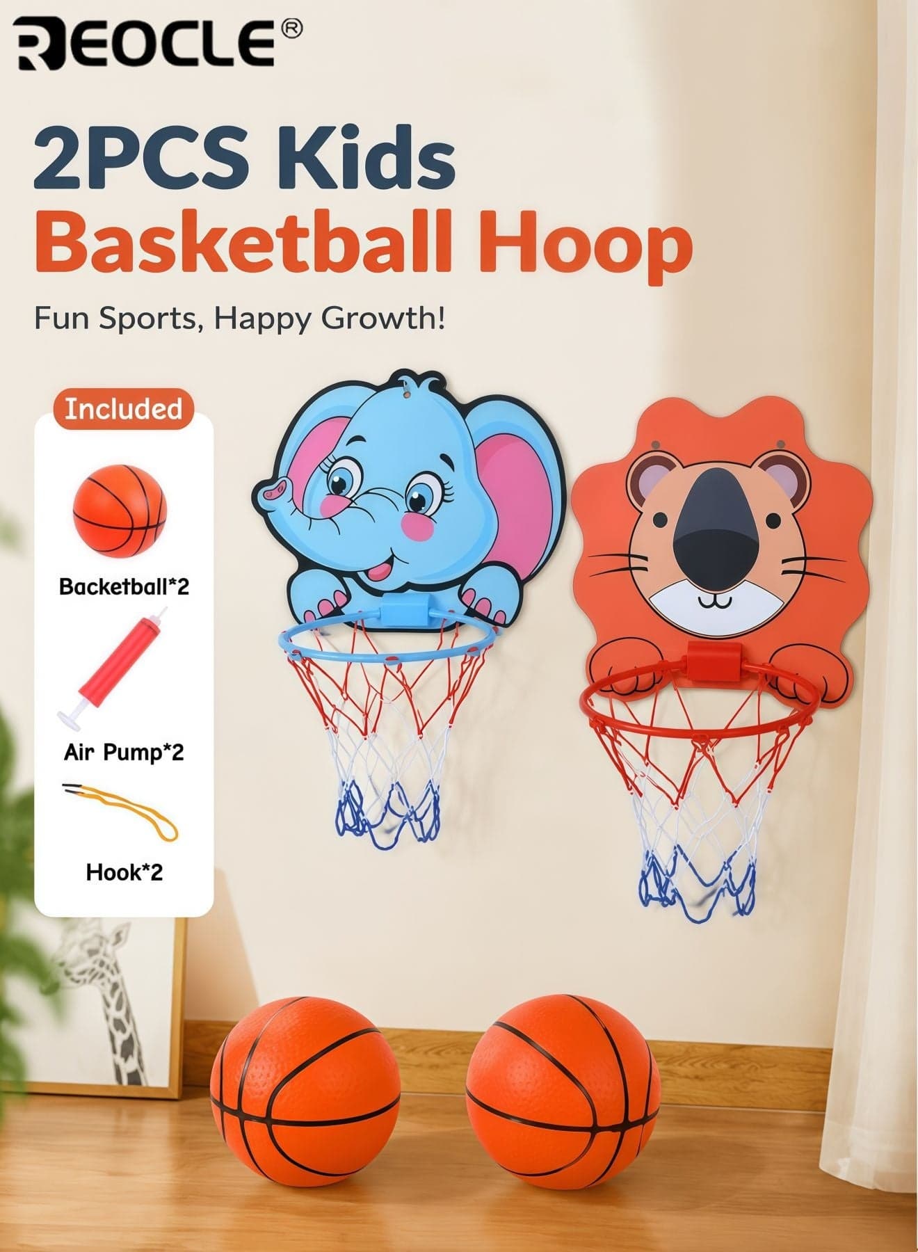 Kid's Adjustable Height Basketball Hoop Indoor and Outdoor Mini Basketball Net Game Sports Setup Includes Ball and Pump Easy to Assemble ldeal Gift for Birthdays Children's Day