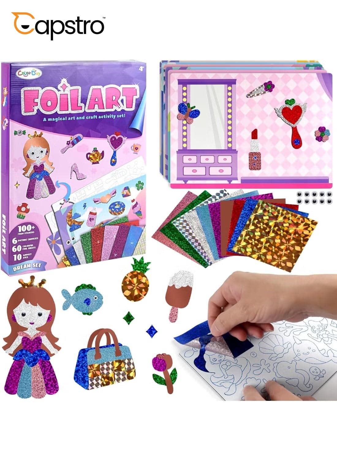 Foil ART 3D Sticker Craft Kit – Princess Theme | 6 Royal Picture Canvases with 100+ Foam Stickers & 60+ Colorful Foil Sheets | DIY Glitter Foil Paper Craft Set for Kids Age 4+ | Creative Art Gift for Girls