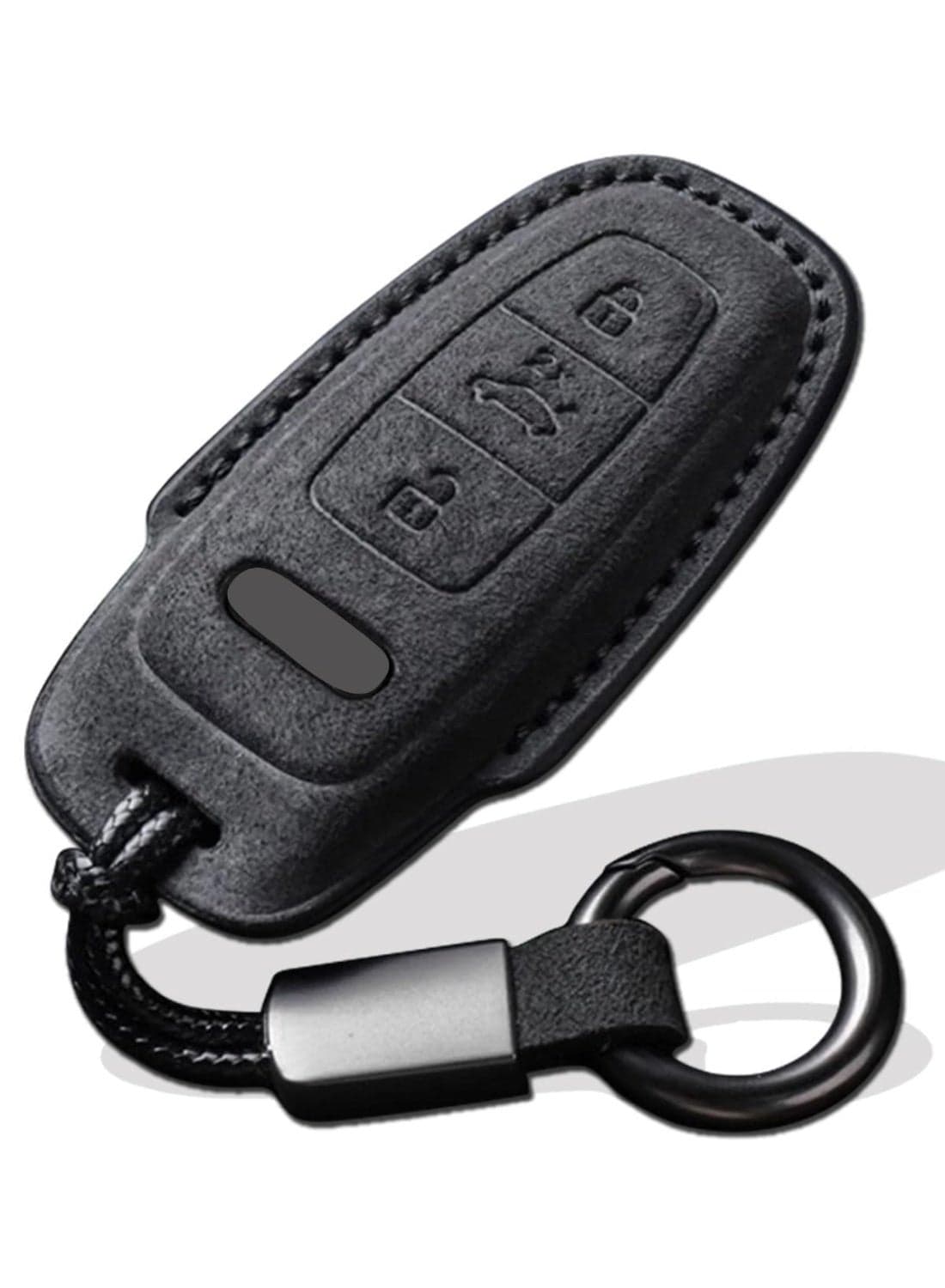 Alcantara Leather Key Cover with Keychain Fit for Audi A4 Q7 Q5 TT A5 SQ5 R8 S5 Smart Keys Case Protector suede (Style B)