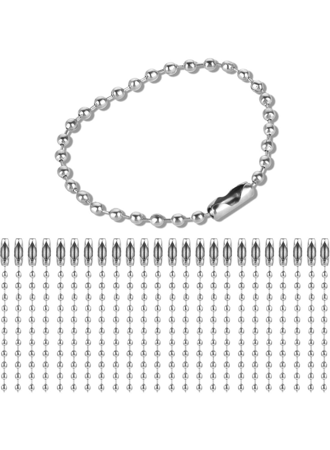 100Pcs Ball Beads Chain Bulk, Chains with Connector for Jewelry Making, DIY for Pendant Chain Keychain Dog Tag Chain, Hanging Decoration
