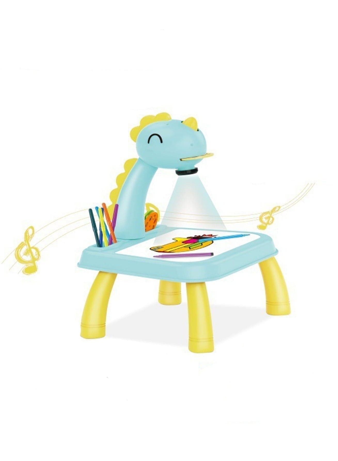 Blue Dinosaur Projection Table, Children'S Drawing Projector With Flashlight Slide Projector Toy, Tracing Sketch Table With Light Music, Suitable For Early Art Learning Game Gifts