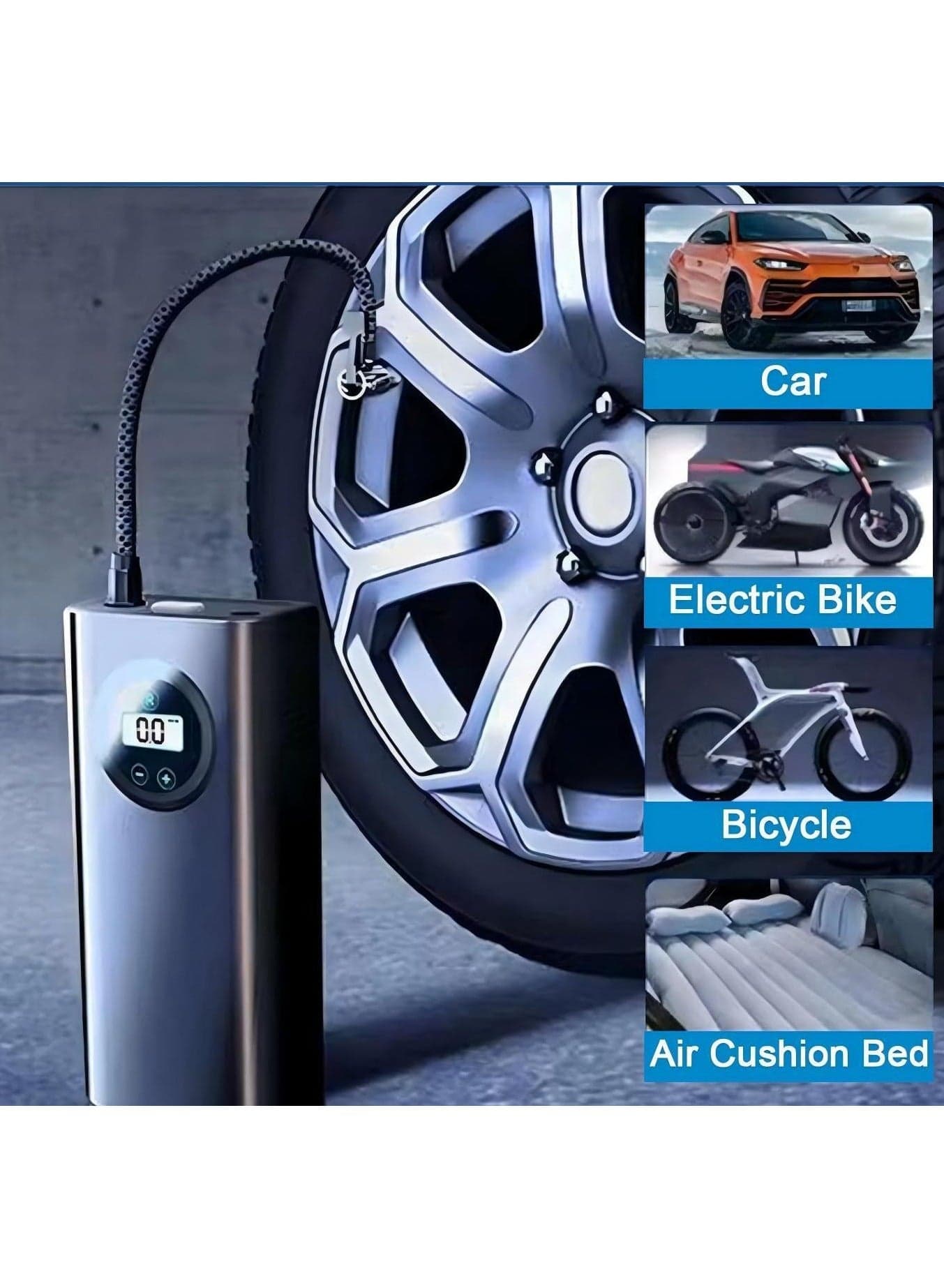 Air Compressor, Portable Tire Inflator Pump, Handheld Electric Wireless Tire Inflation Pump, Intelligent Digital Display, Maximum 150 PSI, Automatic Shut-off of Electric Pump, Suitable for Motorcycles, Cars, Bicycles and Balls